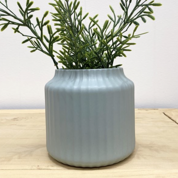 Flax Amity duck egg blue pot 12x12cm with ribbed feature