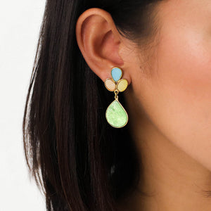 Victorie Three Oval Top Post Earrings with Green Shell Drop