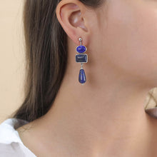 Load image into Gallery viewer, Indigo Silver Stud with 3 Layer Lapis Drop Earrings