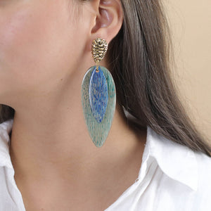 Linapacan Large Statement Earrings in Gold, Green & Blue
