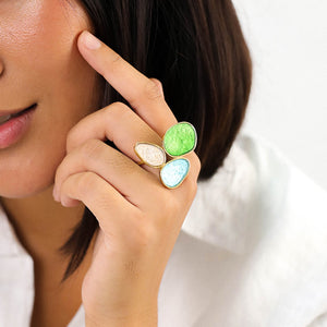 Victorie 3 Oval Capiz Shell Ring in Green, Blue and Blush