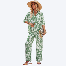 Load image into Gallery viewer, Pant and Shirt Lounge Set - Sage and White
