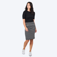 Load image into Gallery viewer, Whitney Bamboo Midi Tube Skirt in B&amp;W Stripe