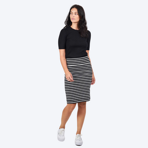 Whitney Bamboo Midi Tube Skirt in B&W Stripe