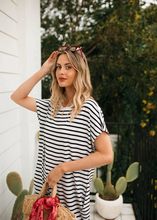 Load image into Gallery viewer, Nicks Bamboo Slouch Tee Dress Grey Marle/Black Stripe