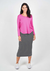 Whitney Bamboo Maxi Tube Skirt in B&W Stripe