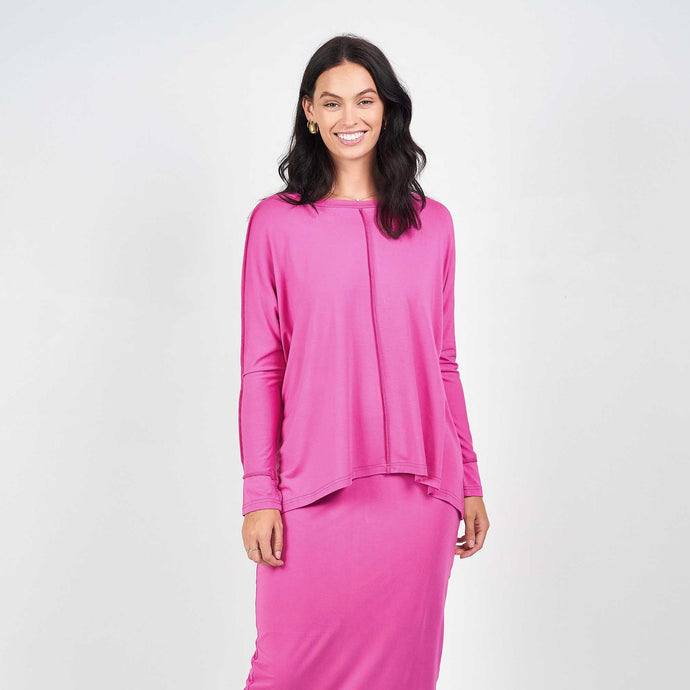 Stella Bamboo Slouch Tee Sleeved in Rose Violet