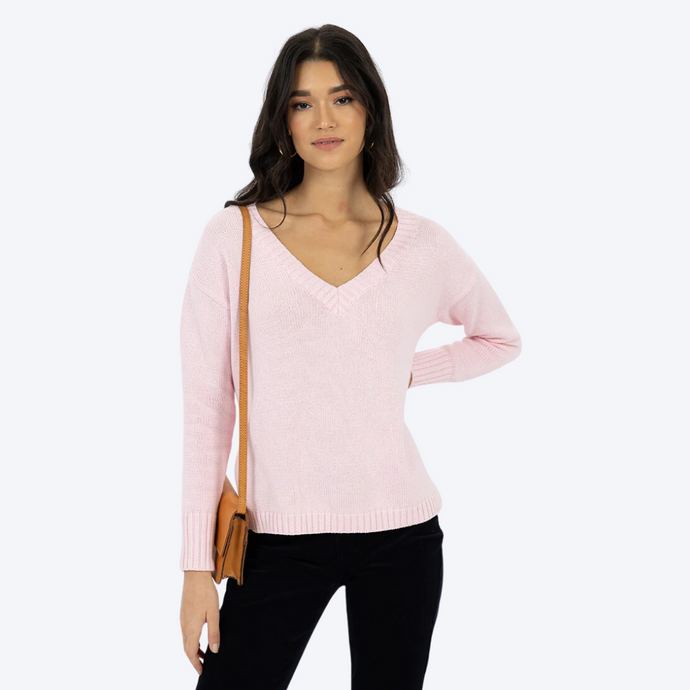 Downtown V Neck Sweater in Pink