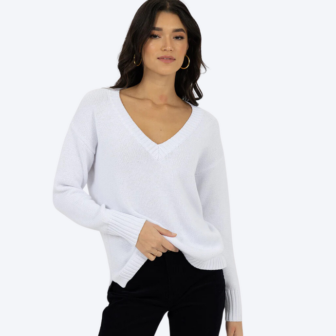 Downtown V Neck Sweater in White
