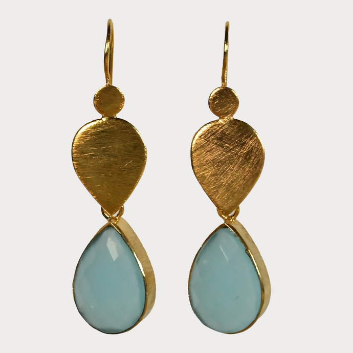 Euro Gold Blue Gemstone Hook Earrings