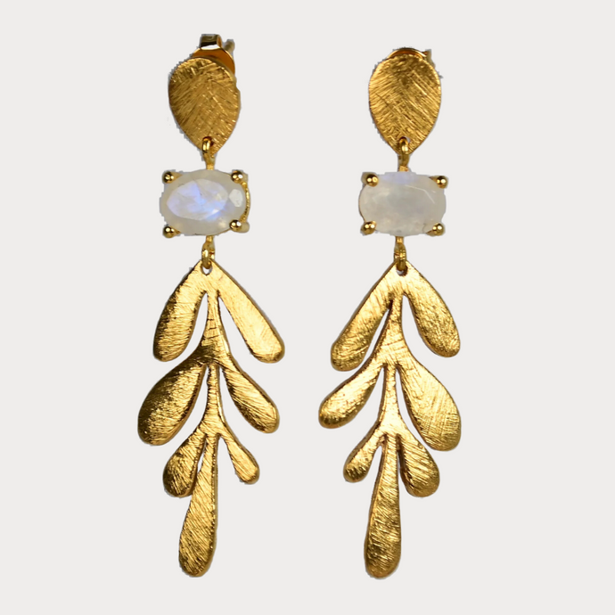 Euro Gold Leaf Earrings with Gemstones