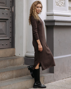 Elena knit dress worn with black boots