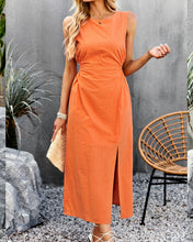 Load image into Gallery viewer, Round Neck Side Cut Out Fully Lined Maxi Dress Orange