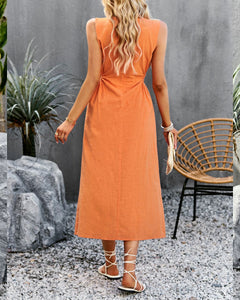 Round Neck Side Cut Out Fully Lined Maxi Dress Orange