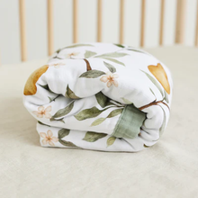 Load image into Gallery viewer, 100% Organic Muslin Cot Snuggle Blanket Whimsical Pear
