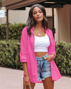 Casual Button Up Shirt in Hot Pink