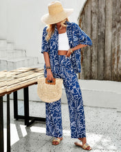 Load image into Gallery viewer, Pant and Shirt Lounge Set - Navy and White