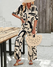 Load image into Gallery viewer, Pant and Shirt Lounge Set - Latte and Black