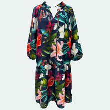 Load image into Gallery viewer, Linen and Cotton Floral Dress with Navy Background
