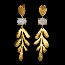 Load image into Gallery viewer, Euro Gold Leaf Earrings with Gemstones