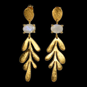 Euro Gold Leaf Earrings with Gemstones