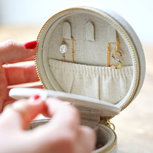 Round Natural Linen Jewellery Case