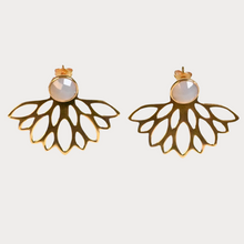 Load image into Gallery viewer, Euro Gold Lotus Opal Earrings