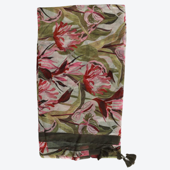 Green and Pink Floral Scarf