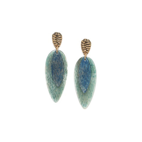 Linapacan Large Statement Earrings in Gold, Green & Blue