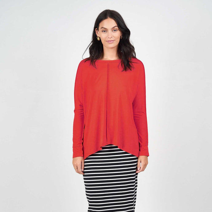 Stella Bamboo Slouch Tee Sleeved in Fiery Red