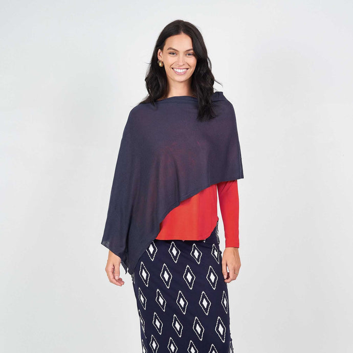 PRE-SALE Carrie Bamboo Cashmere Poncho in Navy