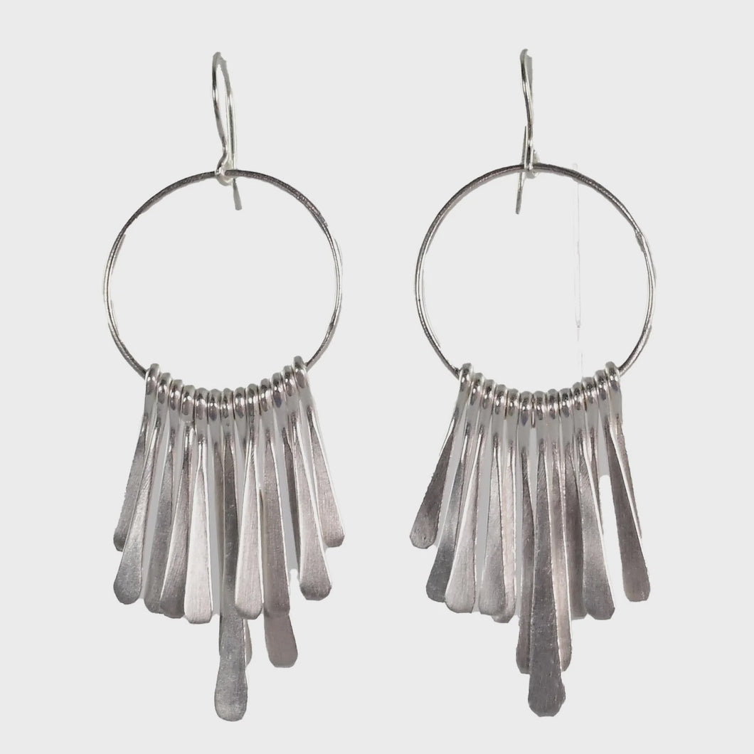 Euro Silver Hoop Earring with Accent
