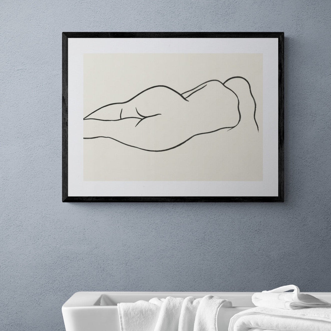 Reclining nude art print framed in black