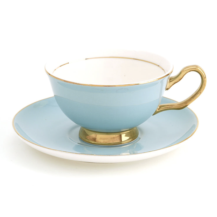 Pale Blue Teacup and Saucer with gold highlights