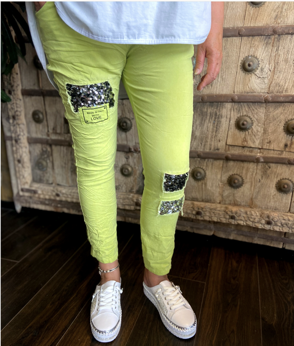 Chartreuse Magic Stretch Pants with Sequin Detail