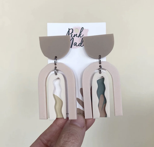 Pink Nade Emily Statement Beige and Dusty Pink Drop Earring