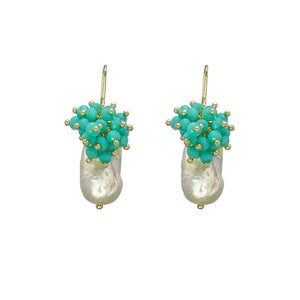 Pearl Drop Earrings with Green Beads