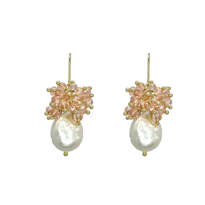 Pearl Drop Earrings with Pink Beads