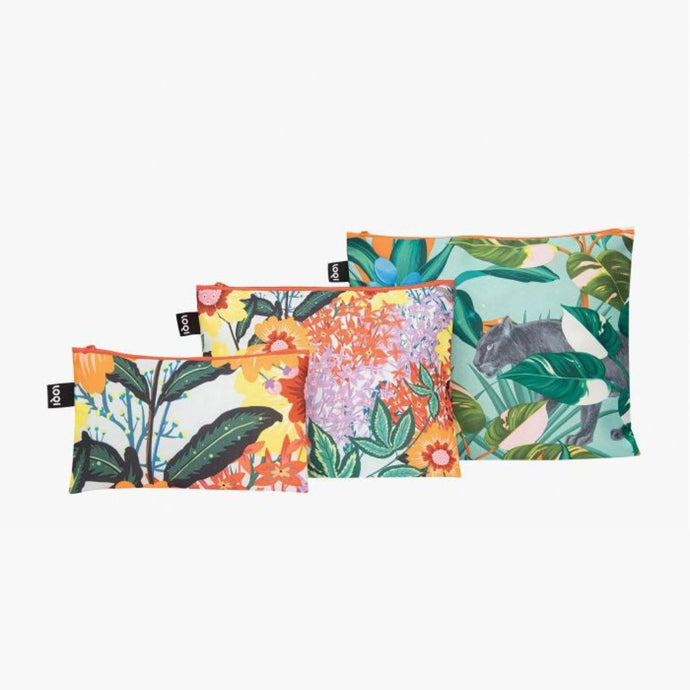 Set of 3 water resistent zip bags - Colourful Jungle Print